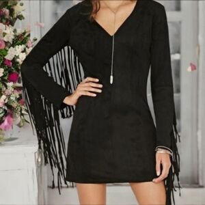 Forever 21 faux suede tassel sleeve dress MED 6